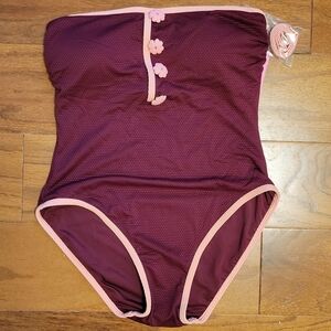 Kate Spade New York One-Piece Textured Swimsuit with Pink Trim XS NWT!